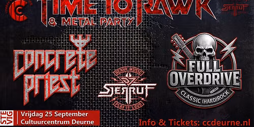 Time To Rawk & Metal Party – Concrete Priest, Full Overdrive en DJ Sjerruf — muziek in Brabant